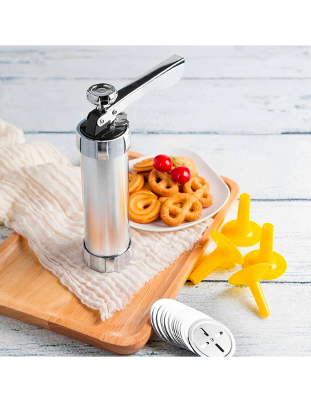 Machine à biscuits manuelle acier kit de 20 moules et 4 buses pour le glaçage