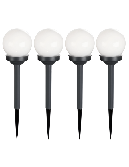 Pack 4 lampes solaires sphériques rechargeables de 15 cm avec piquet pour jardin