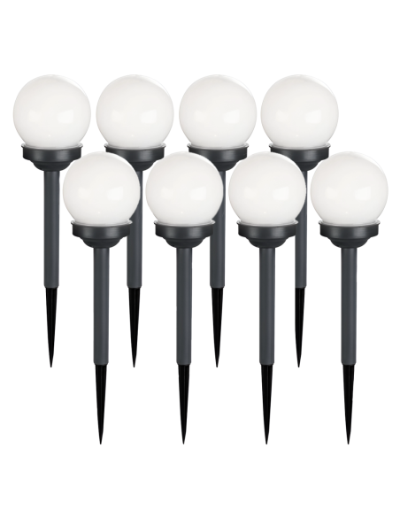 Pack 8 lampes solaires sphériques rechargeables de 15 cm avec piquet pour jardin