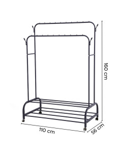 Porte-manteau Double Barre avec Étagères et Crochets pour Sacs