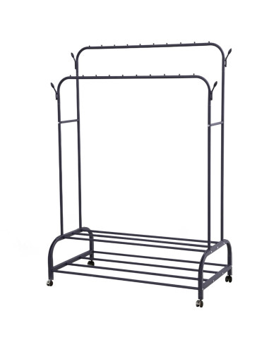 Porte-manteau Double Barre avec Étagères et...