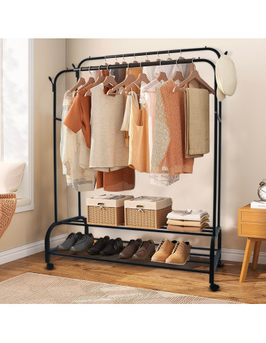 Porte-manteau Double Barre avec Étagères et...