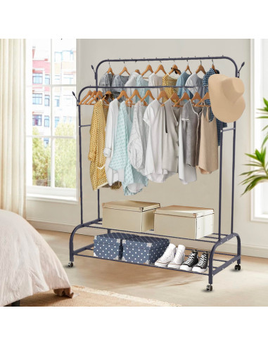 Porte-manteau Double Barre avec Étagères et...