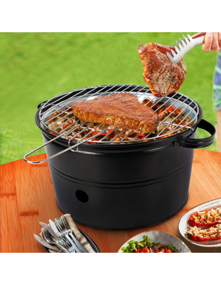 Barbecue à charbon de table rond de 35 cm avec grille portable pour le camping