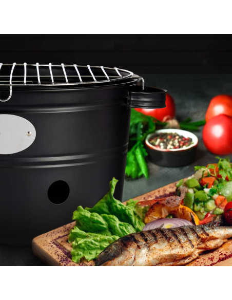 Barbecue à charbon de table rond de 35 cm avec grille portable pour le camping