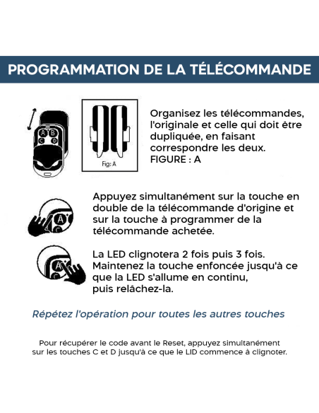 2 pz Télécommande Universelle 4 canaux 433MHz Multifonction Poche avec Crochet