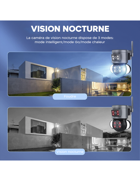 Caméra WiFi Zoom 10X extérieure en 4K HD avec Grand Angle et Double Objectif