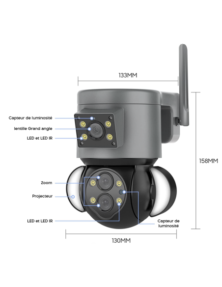 Caméra WiFi Zoom 10X extérieure en 4K HD avec Grand Angle et Double Objectif