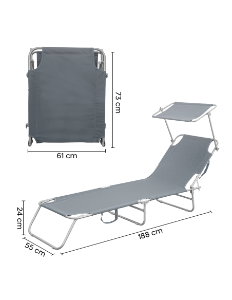 2309P Transat pliant avec dossier réglable et parasol