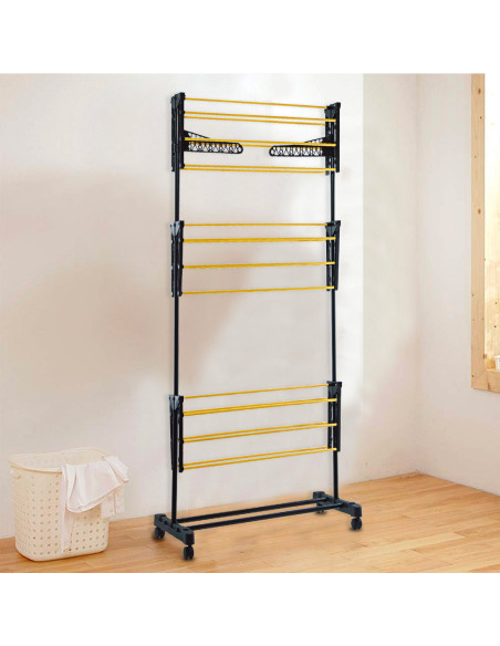 Étendoir à linge vertical 3 étagères pliantes étendoir à tour avec 4 roues