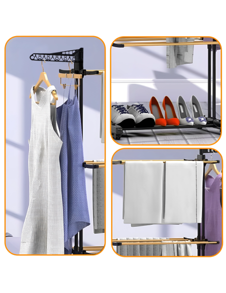 Étendoir à linge vertical 3 étagères pliantes étendoir à tour avec 4 roues