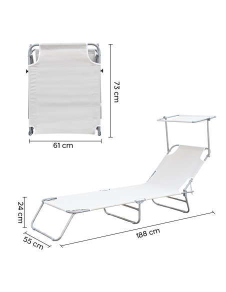 Chaises longues pliantes 2 pièces dossier inclinable et pare-soleil acier 2309P