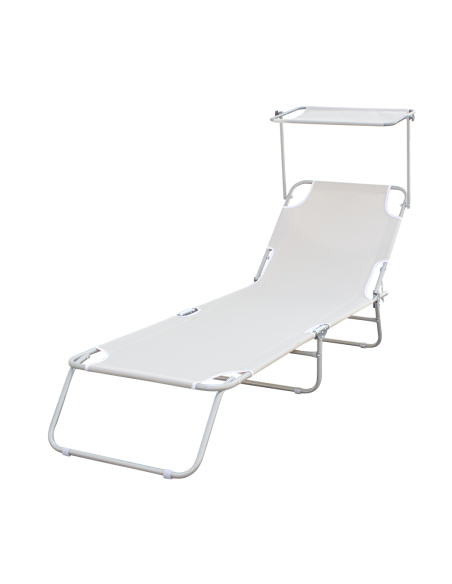 Chaises longues pliantes 2 pièces dossier inclinable et pare-soleil acier 2309P