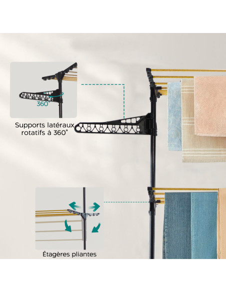 Étendoir à linge vertical 3 étagères pliantes étendoir à tour avec 4 roues