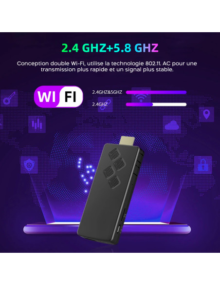 TV Box Stick Streaming 8K HD ANDROID Connexion Wi-Fi avec télécommande vocale