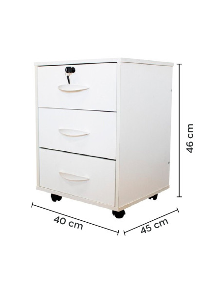 Commode de bureau à roulettes QUICK 40X45X46cm 3 tiroirs avec serrure