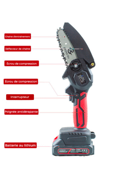 Mini Tronçonneuse Double Batterie 21V Sans Fil 4 Pouces avec Étui