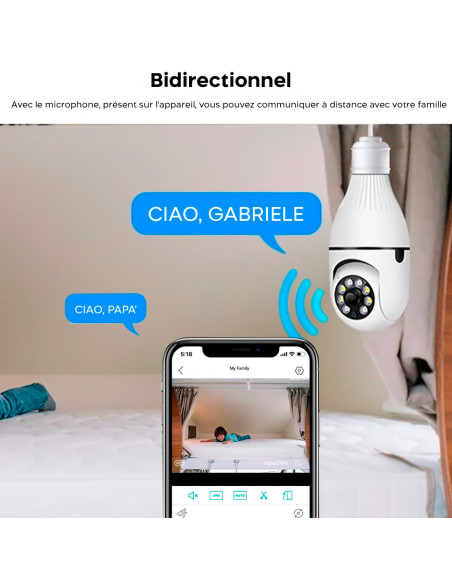 2 pièces Caméra Wi-Fi lampe cachée ampoule intérieure et extérieure Zoom