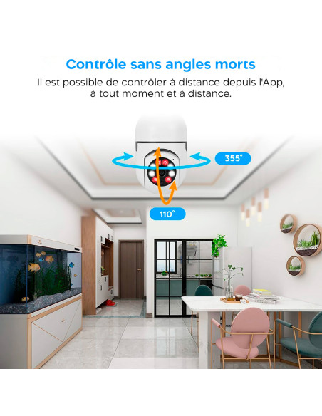 2 pièces Caméra Wi-Fi lampe cachée ampoule intérieure et extérieure Zoom