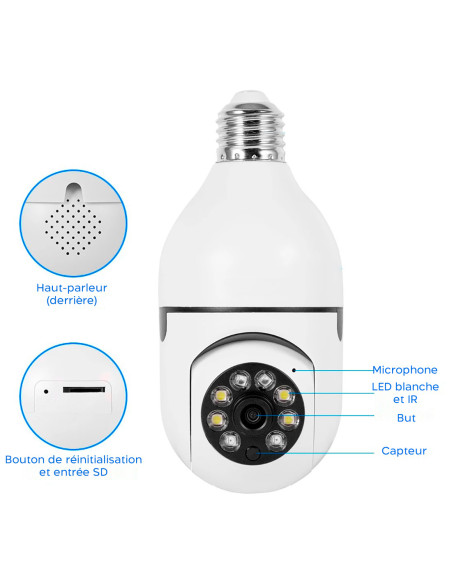 2 pièces Caméra Wi-Fi lampe cachée ampoule intérieure et extérieure Zoom