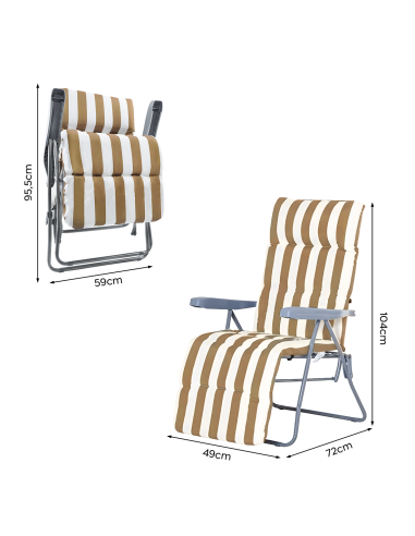 2 chaises plage inclinables acier coussin rembourré à rayures dossier réglable