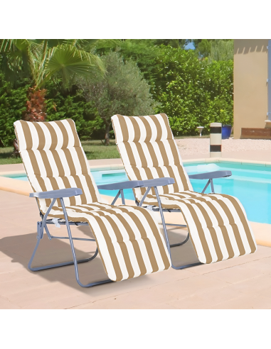 2 chaises plage inclinables acier coussin...