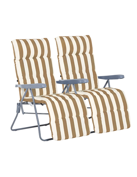 2 chaises plage inclinables acier coussin rembourré à rayures dossier réglable