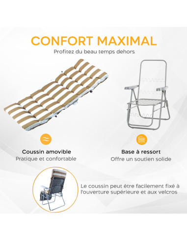 2 chaises plage inclinables acier coussin...