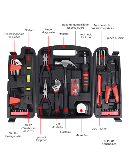 Kit Malette 129 pz Ensemble bricolage professionnel Accessoires variés mallette