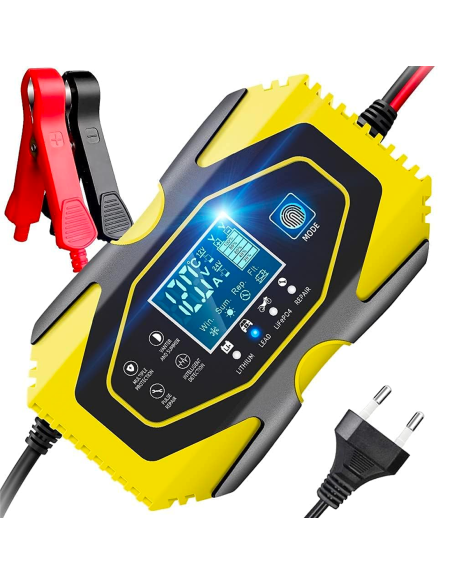 Chargeur batterie voiture moto batteries lithium plomb 12-24V câbles et écran