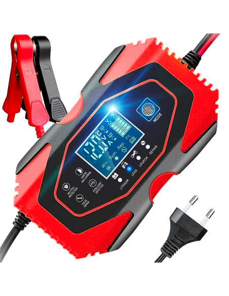 Chargeur batterie voiture moto batteries lithium plomb 12-24V câbles et écran