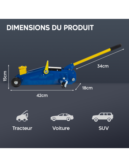 Cric Élévateur de Voiture 2 Tonnes Cric Hydraulique à Chariot avec 4 Roues