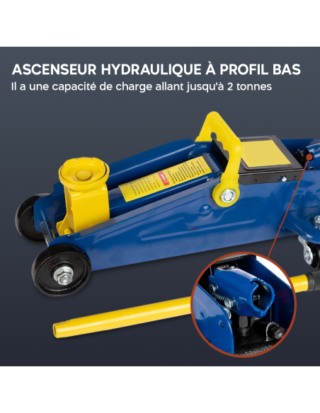 Cric Élévateur de Voiture 2 Tonnes Cric Hydraulique à Chariot avec 4 Roues