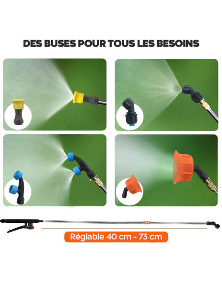 Pulvérisateur dorsal 2 en 1, 16 litres, Batterie rechargeable de 12V