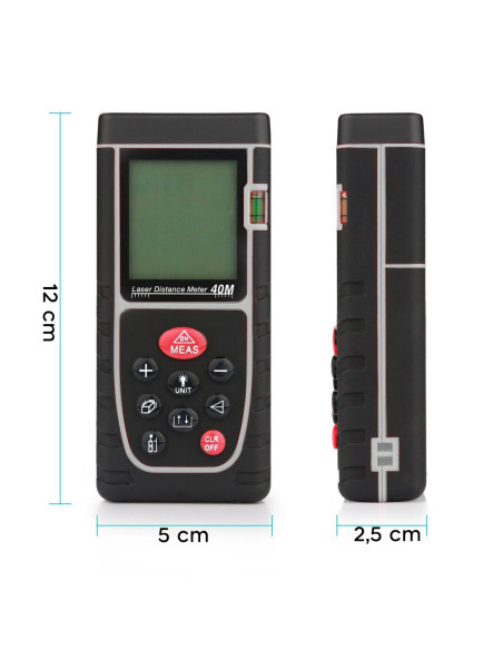 Mesureur de distance laser 40 m avec écran LCD à piles de niveau IP54