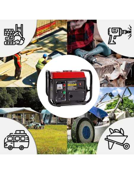 Générateur Courant Moteur à Essence 2 Temps 1000W Groupe Électrogène Portable