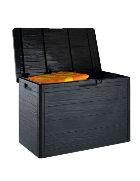 Coffre de rangement de 160 L en résine effet bois pour jardin 53x77.5x44.5