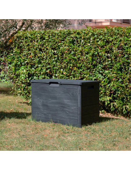 Coffre de rangement de 160 L en résine effet bois pour jardin 53x77.5x44.5