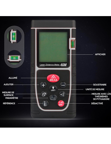 Mesureur de distance laser 40 m avec écran LCD...