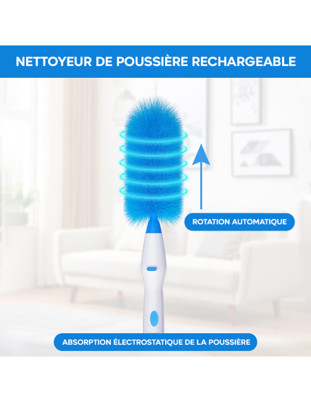 Plumeau Électrique Rechargeable Brosse Rotative Nettoyage 2 Têtes Sans Fil