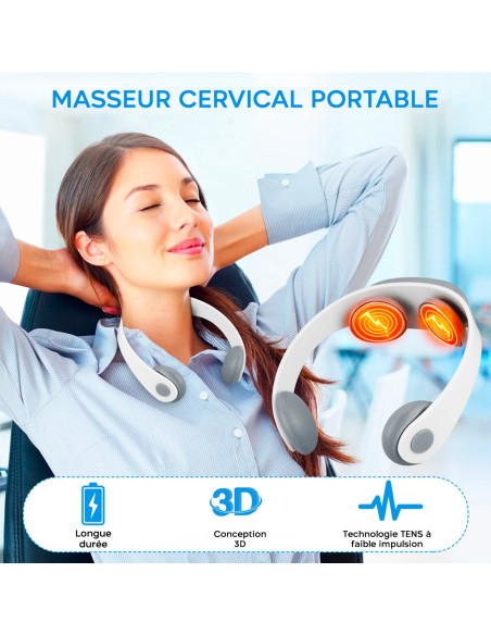 Masseur chauffe-cou rechargeable USB, température réglable pour cervicales