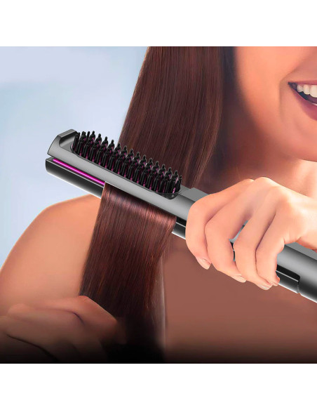 Lisseur à cheveux céramique avec brosse lissante 3en1 Écran LCD Température 230°