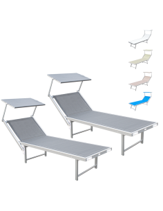2 pz Chaise longue pour plage LUXURIOUS Parasol aluminium...