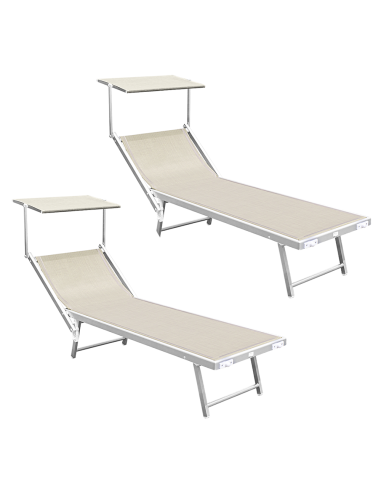 2 pz Chaise longue pour plage LUXURIOUS Parasol aluminium Inclinable 180X60X40