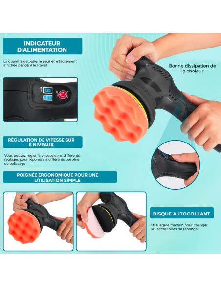 Polisseuse électrique avec batterie 24V pour voitures et sols, 8 vitesses