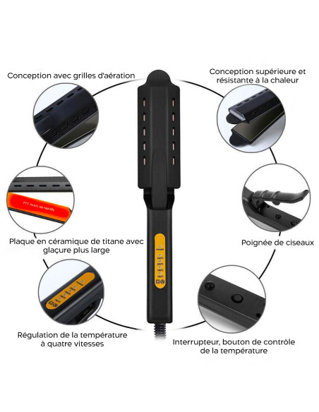 Lisseur céramique cheveux avec température réglable 220° orifices de ventilation