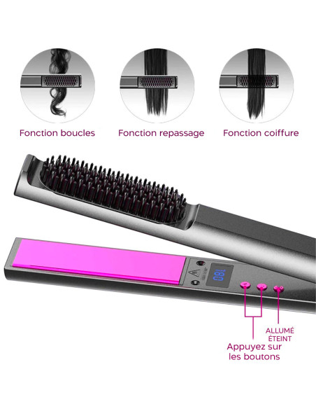 Lisseur à cheveux céramique avec brosse lissante 3en1 Écran LCD Température 230°