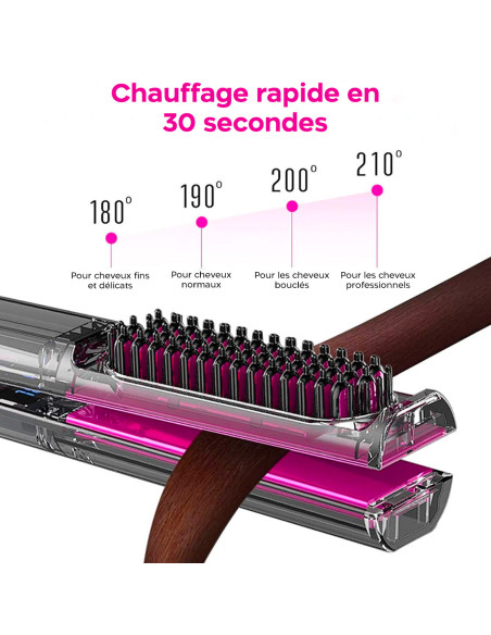 Lisseur à cheveux céramique avec brosse lissante 3en1 Écran LCD Température 230°