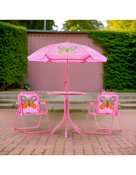 Ensemble jardin pour filles 4 pz Table et chaises parasol rose ajustable 3-6 ans