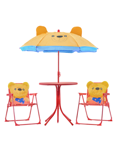 Set jardin pour enfants 4 pièces Table Chaises et Parasol ajustable Rouge 3-6ans